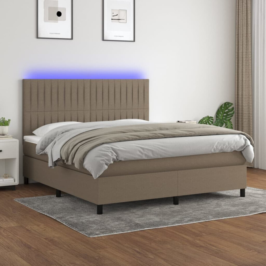 vidaXL Boxspring met matras en LED stof taupe 180x200 cm afbeelding 1