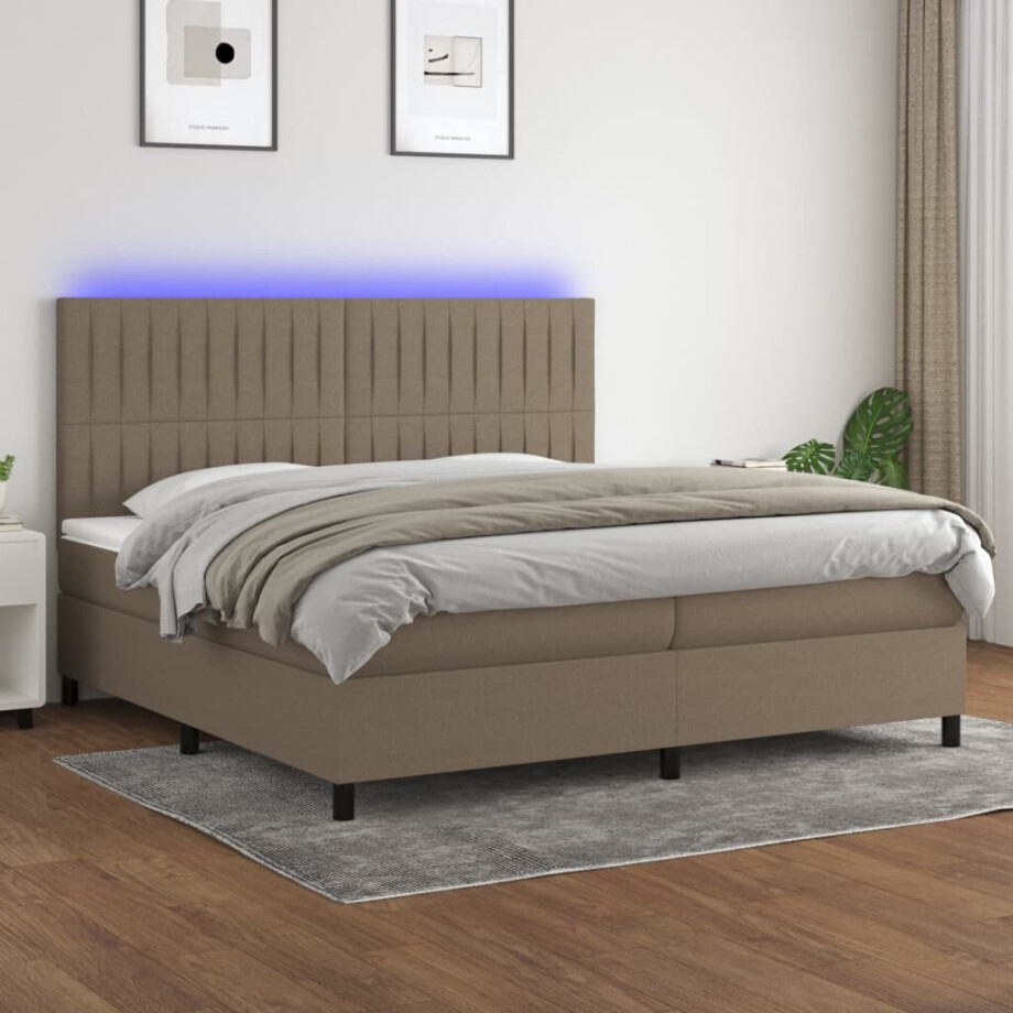 vidaXL Boxspring met matras en LED stof taupe 200x200 cm vidaXL Boxspring met matras en LED stof taupe 200x200 cm afbeelding 1