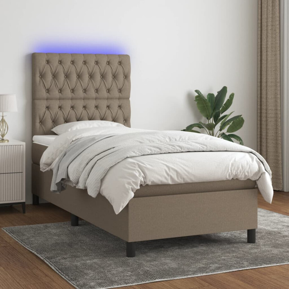 vidaXL Boxspring met matras en LED stof taupe 80x200 cm vidaXL Boxspring met matras en LED stof taupe 80x200 cm afbeelding 1