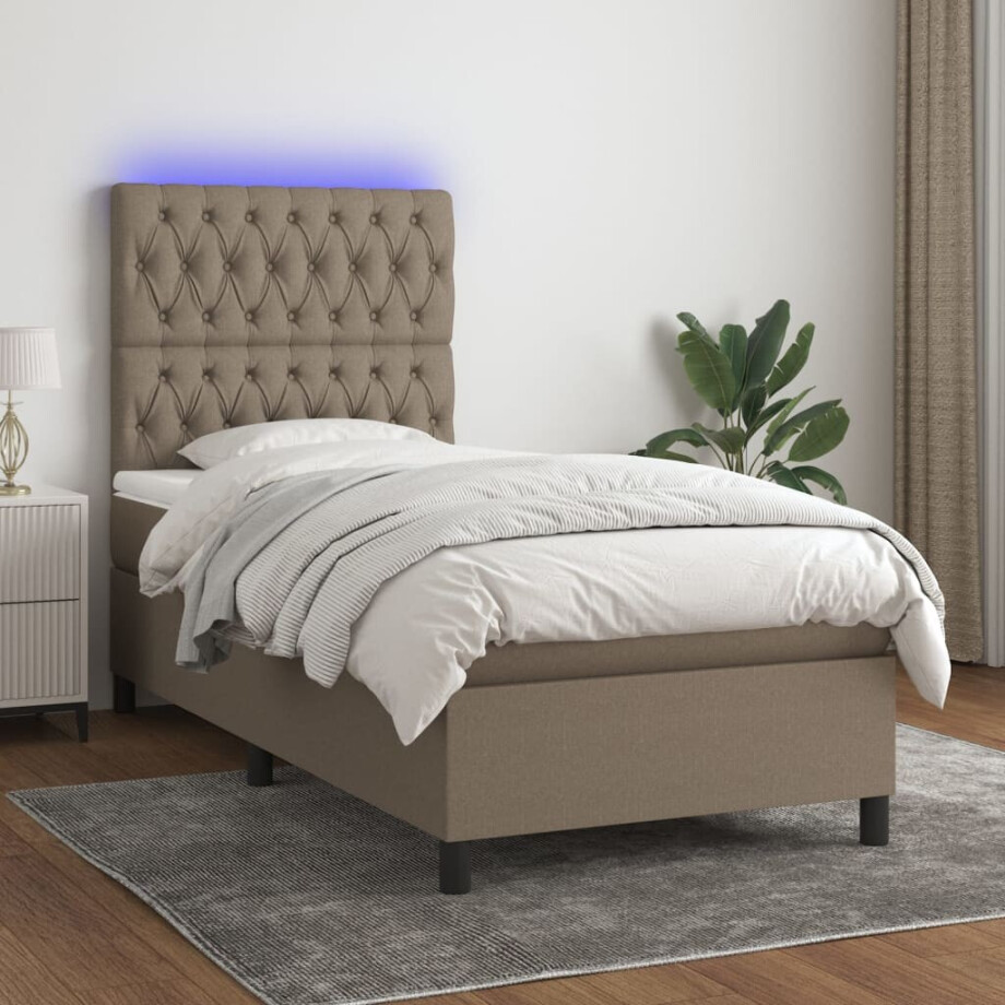 vidaXL Boxspring met matras en LED stof taupe 100x200 cm afbeelding 1