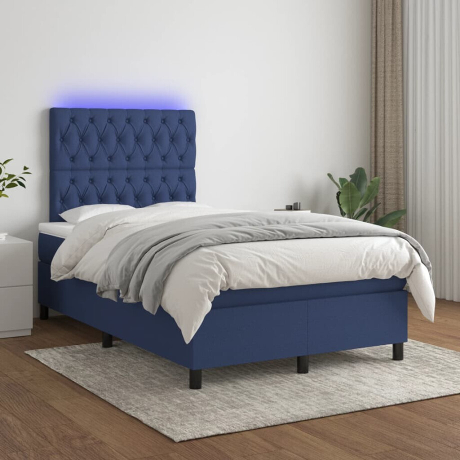 vidaXL Boxspring met matras en LED stof blauw 120x200 cm vidaXL Boxspring met matras en LED stof blauw 120x200 cm afbeelding 1