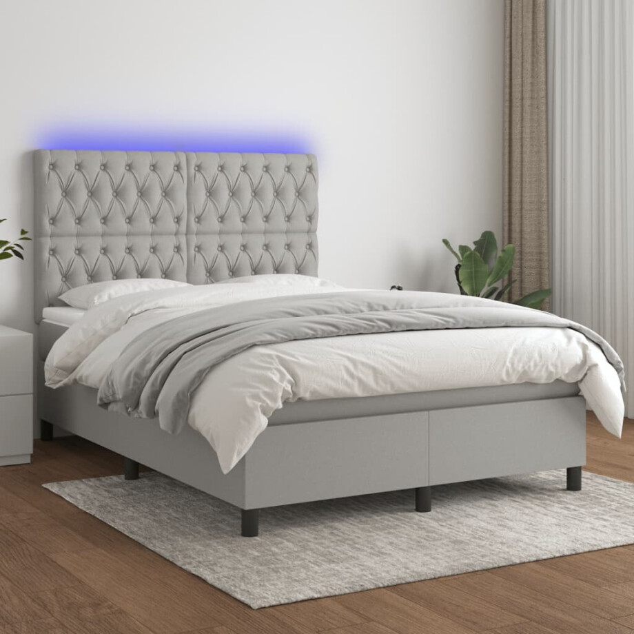 vidaXL Boxspring met matras en LED stof lichtgrijs 140x190 cm vidaXL Boxspring met matras en LED stof lichtgrijs 140x190 cm afbeelding 1