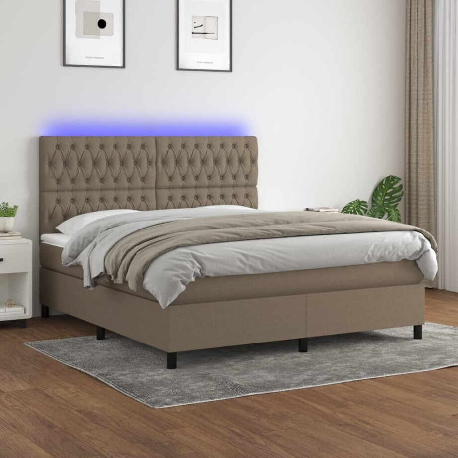 vidaXL Boxspring met matras en LED stof taupe 180x200 cm vidaXL Boxspring met matras en LED stof taupe 180x200 cm afbeelding 1