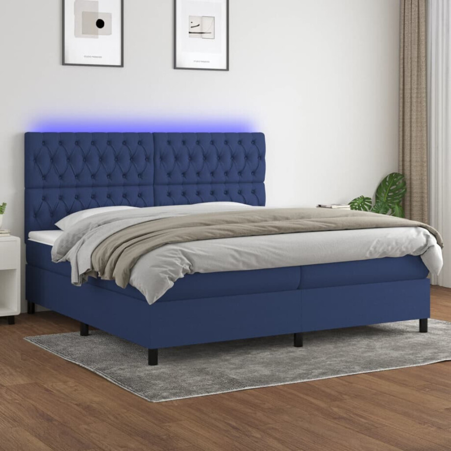 vidaXL Boxspring met matras en LED stof blauw 200x200 cm vidaXL Boxspring met matras en LED stof blauw 200x200 cm afbeelding 1
