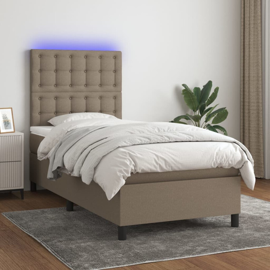 vidaXL Boxspring met matras en LED stof taupe 90x190 cm vidaXL Boxspring met matras en LED stof taupe 90x190 cm afbeelding 1