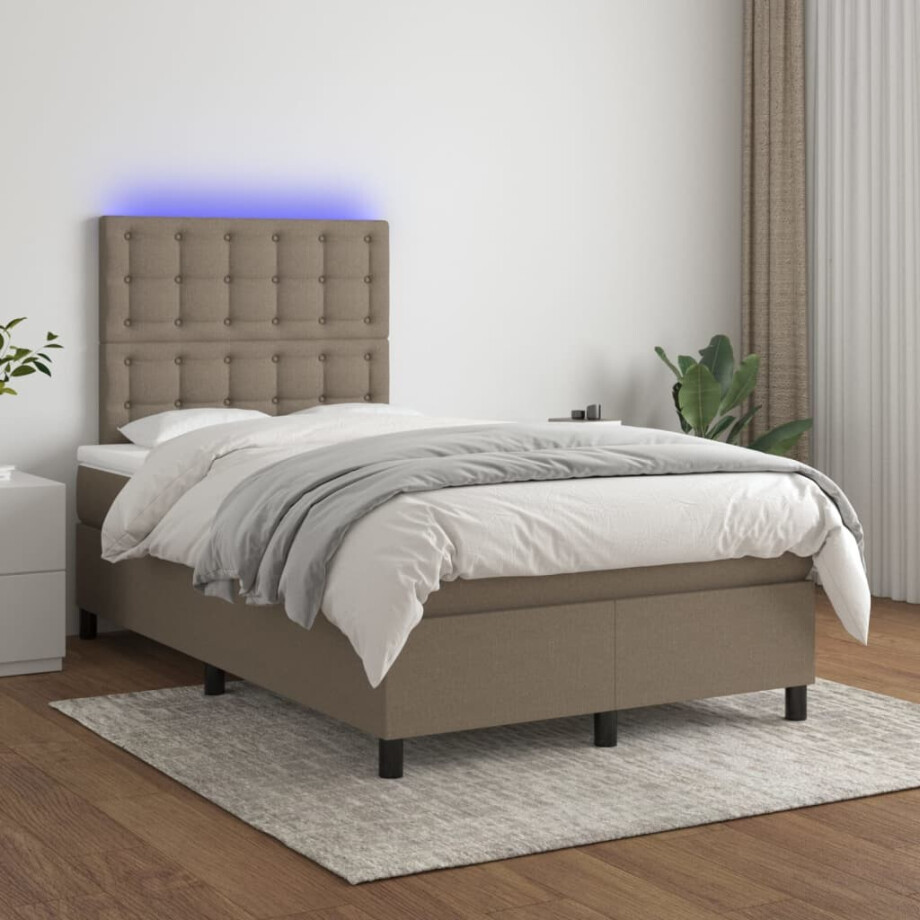 vidaXL Boxspring met matras en LED stof taupe 120x200 cm afbeelding 1