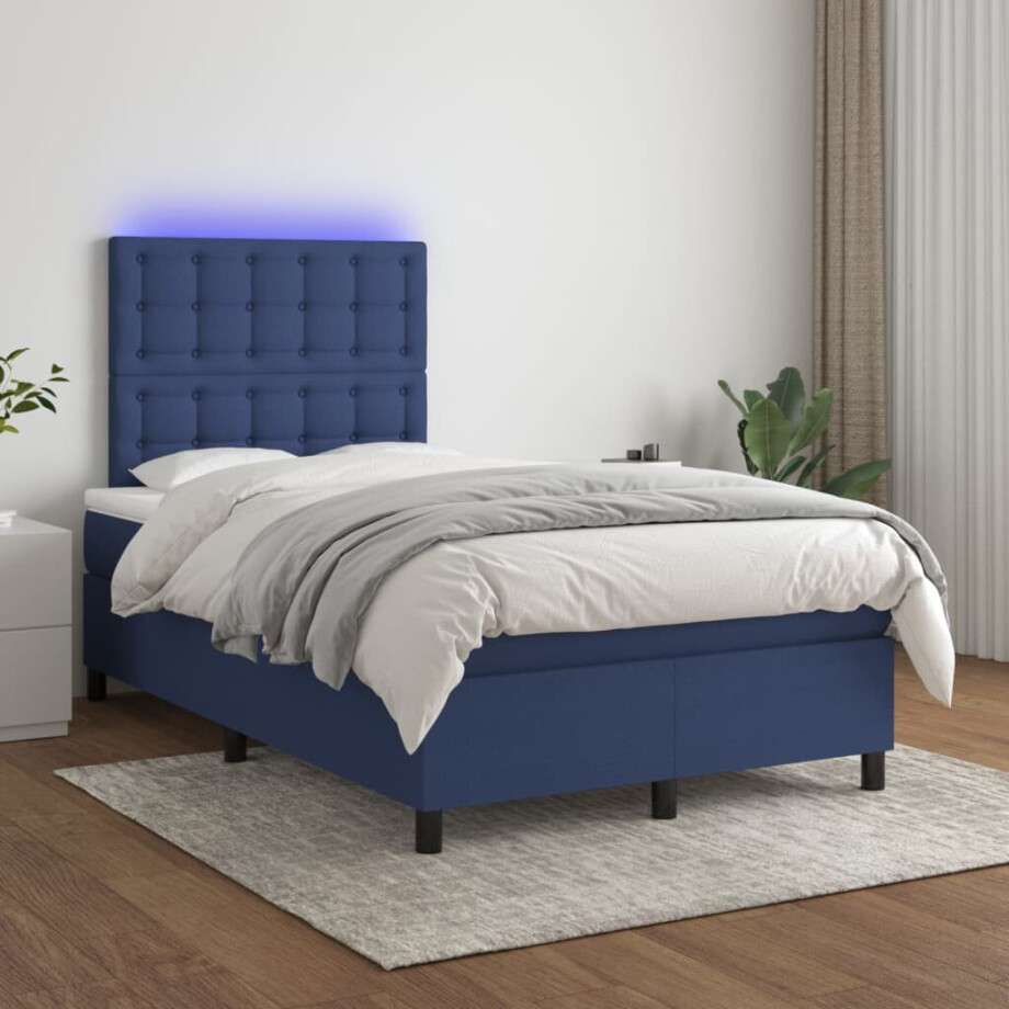 vidaXL Boxspring met matras en LED stof blauw 120x200 cm afbeelding 1