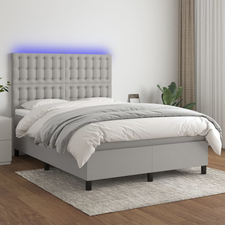 vidaXL Boxspring met matras en LED stof lichtgrijs 140x190 cm vidaXL Boxspring met matras en LED stof lichtgrijs 140x190 cm afbeelding 1