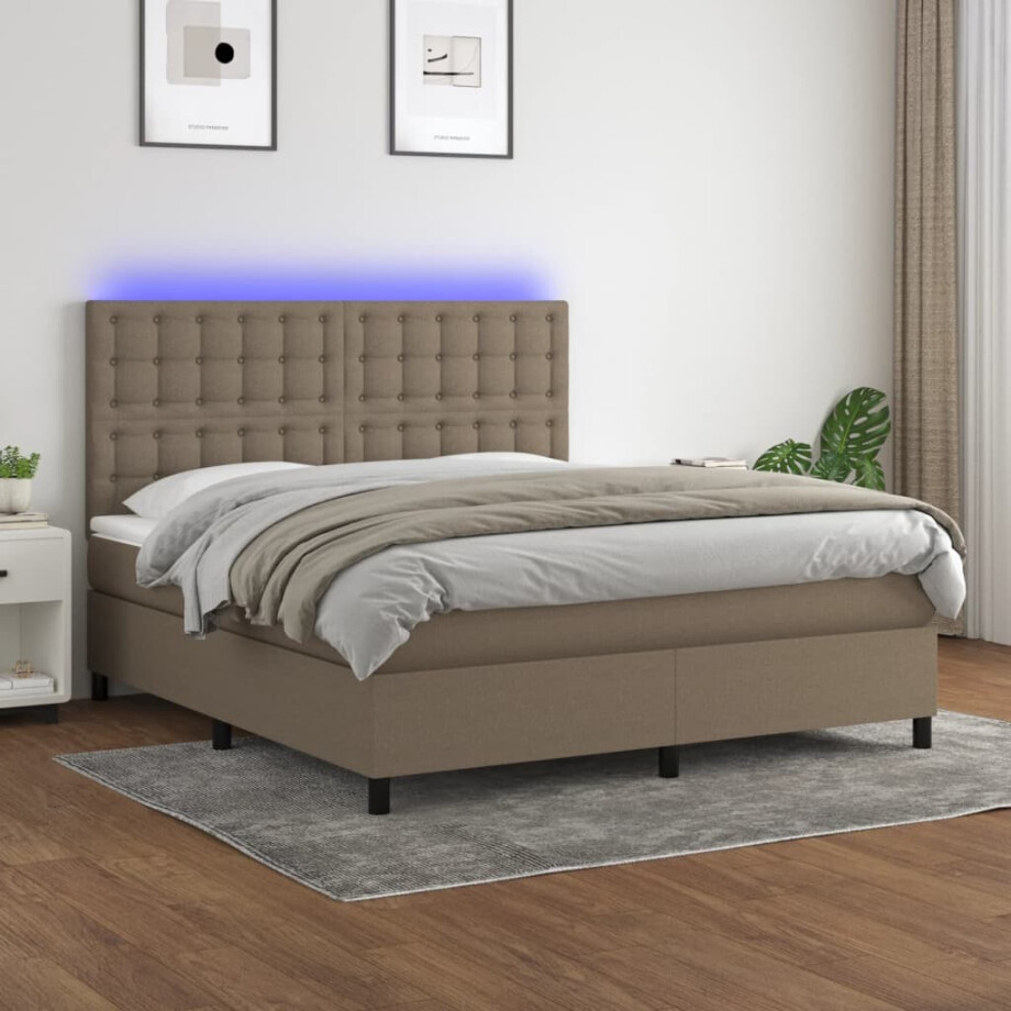 vidaXL Boxspring met matras en LED stof taupe 160x200 cm afbeelding 1