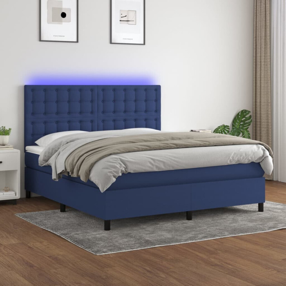 vidaXL Boxspring met matras en LED stof blauw 180x200 cm vidaXL Boxspring met matras en LED stof blauw 180x200 cm afbeelding 1