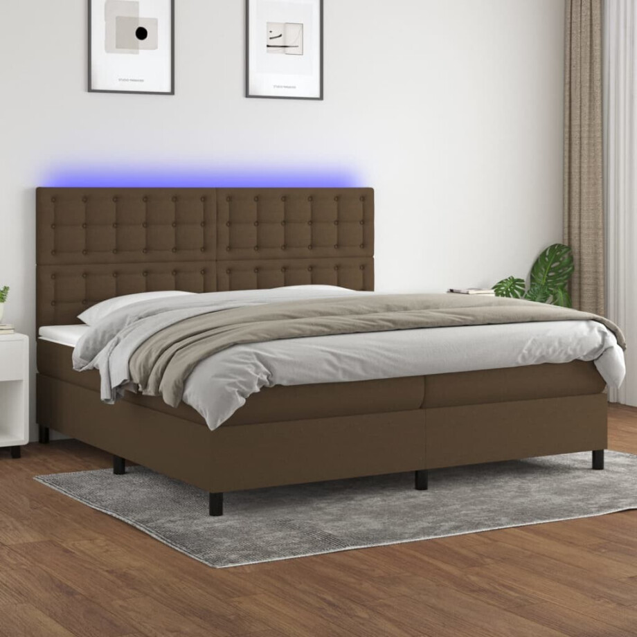 vidaXL Boxspring met matras en LED stof donkerbruin 200x200 cm afbeelding 1