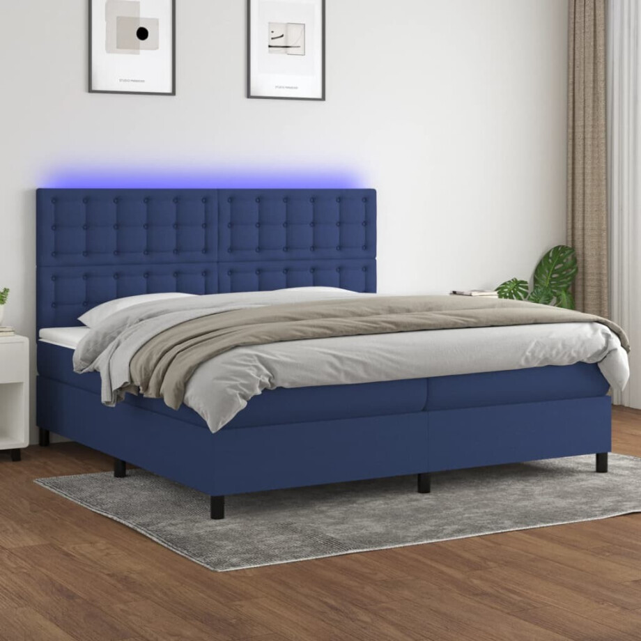 vidaXL Boxspring met matras en LED stof blauw 200x200 cm vidaXL Boxspring met matras en LED stof blauw 200x200 cm afbeelding 1