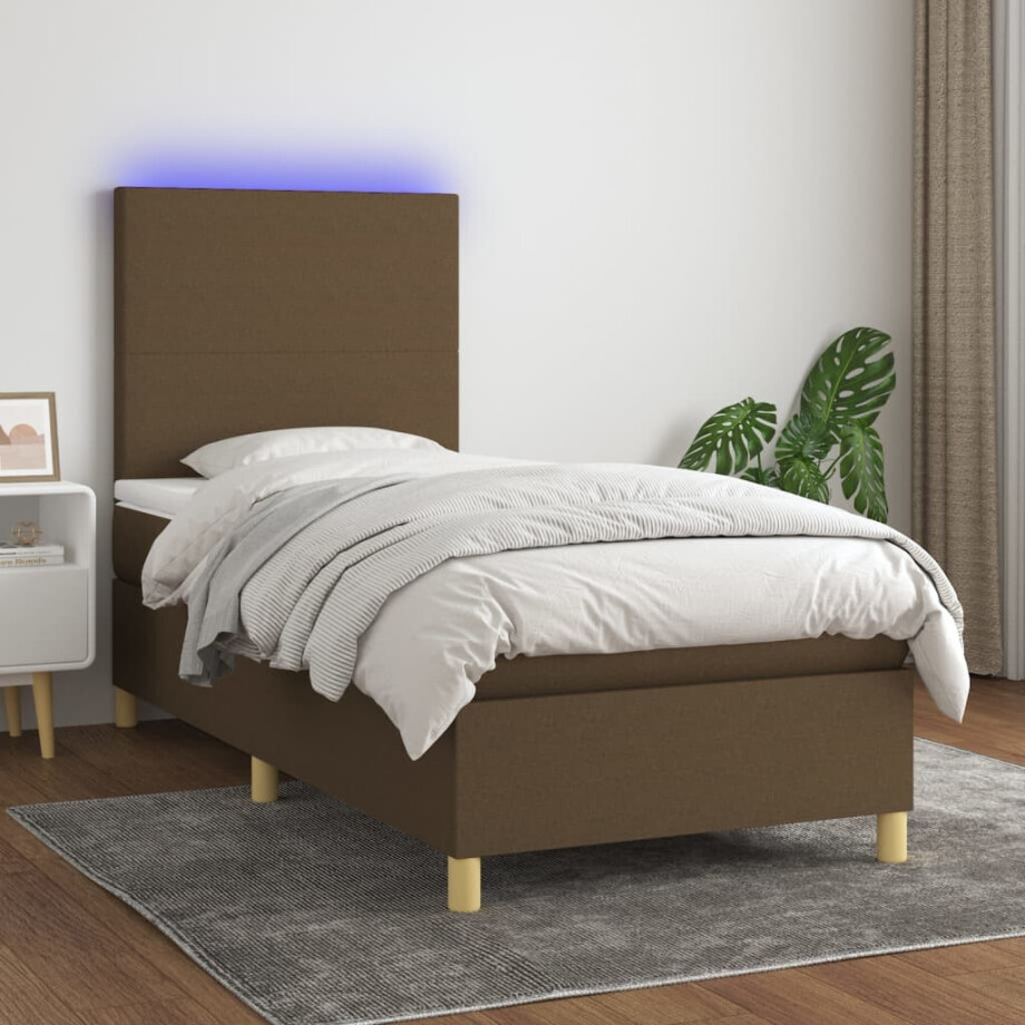 vidaXL Boxspring met matras en LED stof donkerbruin 80x200 cm vidaXL Boxspring met matras en LED stof donkerbruin 80x200 cm afbeelding 1