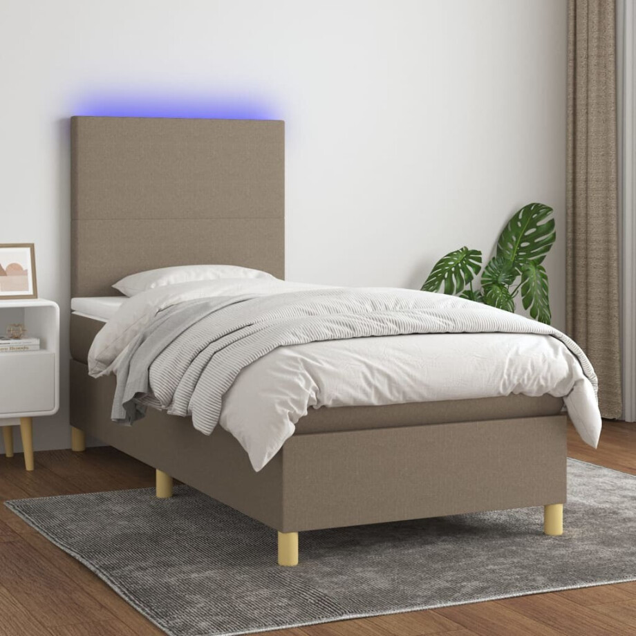 vidaXL Boxspring met matras en LED stof taupe 80x200 cm vidaXL Boxspring met matras en LED stof taupe 80x200 cm afbeelding 1