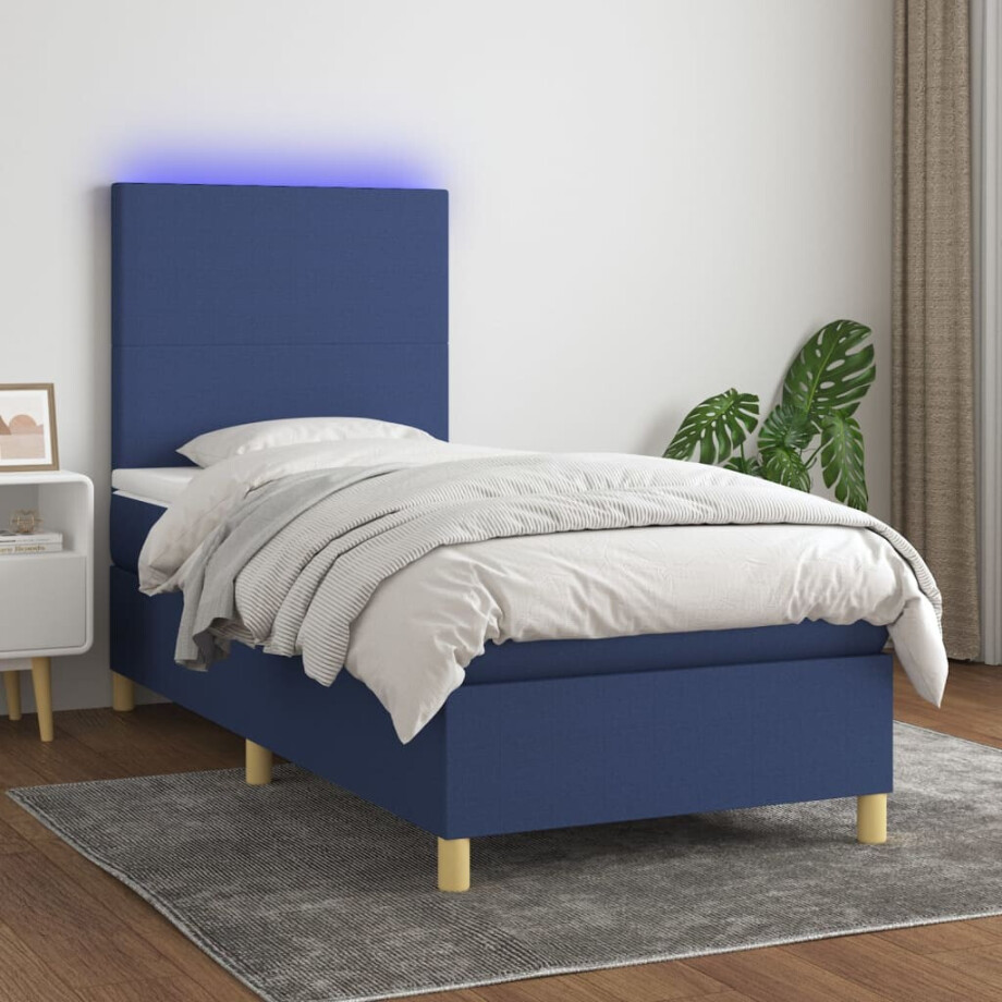 vidaXL Boxspring met matras en LED stof blauw 90x190 cm vidaXL Boxspring met matras en LED stof blauw 90x190 cm afbeelding 1