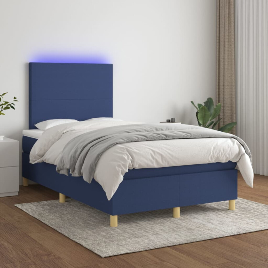 vidaXL Boxspring met matras en LED stof blauw 120x200 cm afbeelding 1
