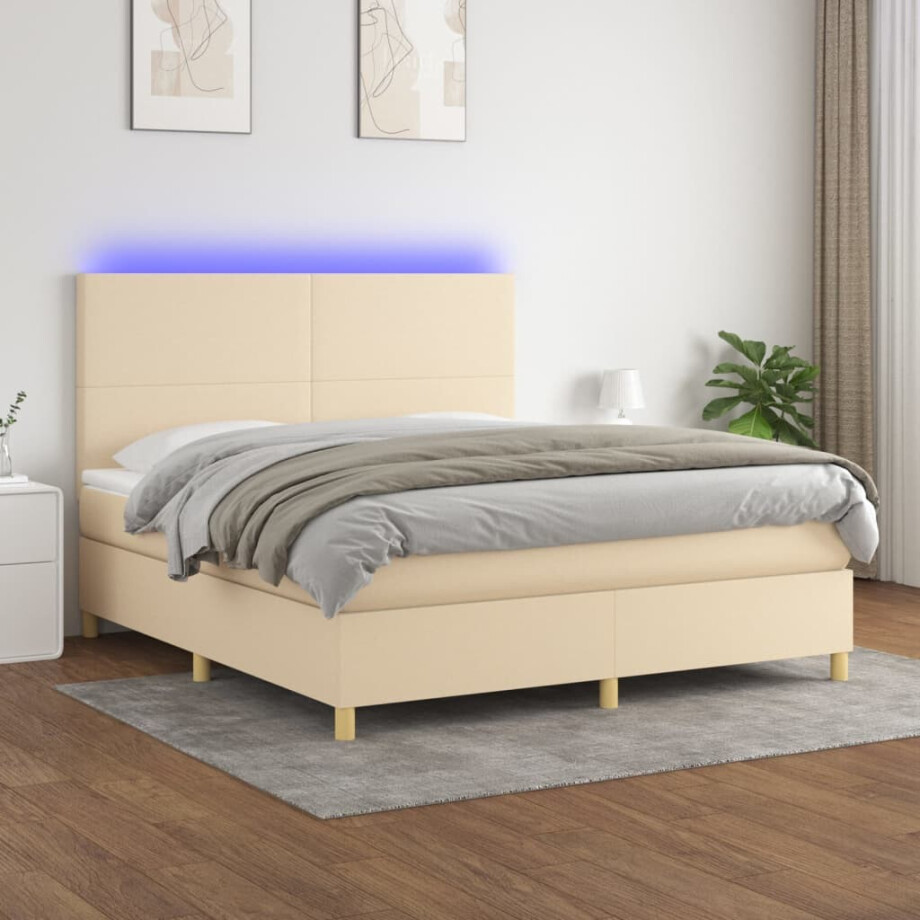vidaXL Boxspring met matras en LED stof crèmekleurig 180x200 cm vidaXL Boxspring met matras en LED stof crèmekleurig 180x200 cm afbeelding 1