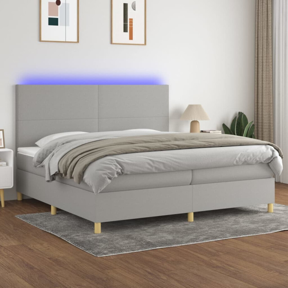 vidaXL Boxspring met matras en LED stof lichtgrijs 200x200 cm vidaXL Boxspring met matras en LED stof lichtgrijs 200x200 cm afbeelding 1