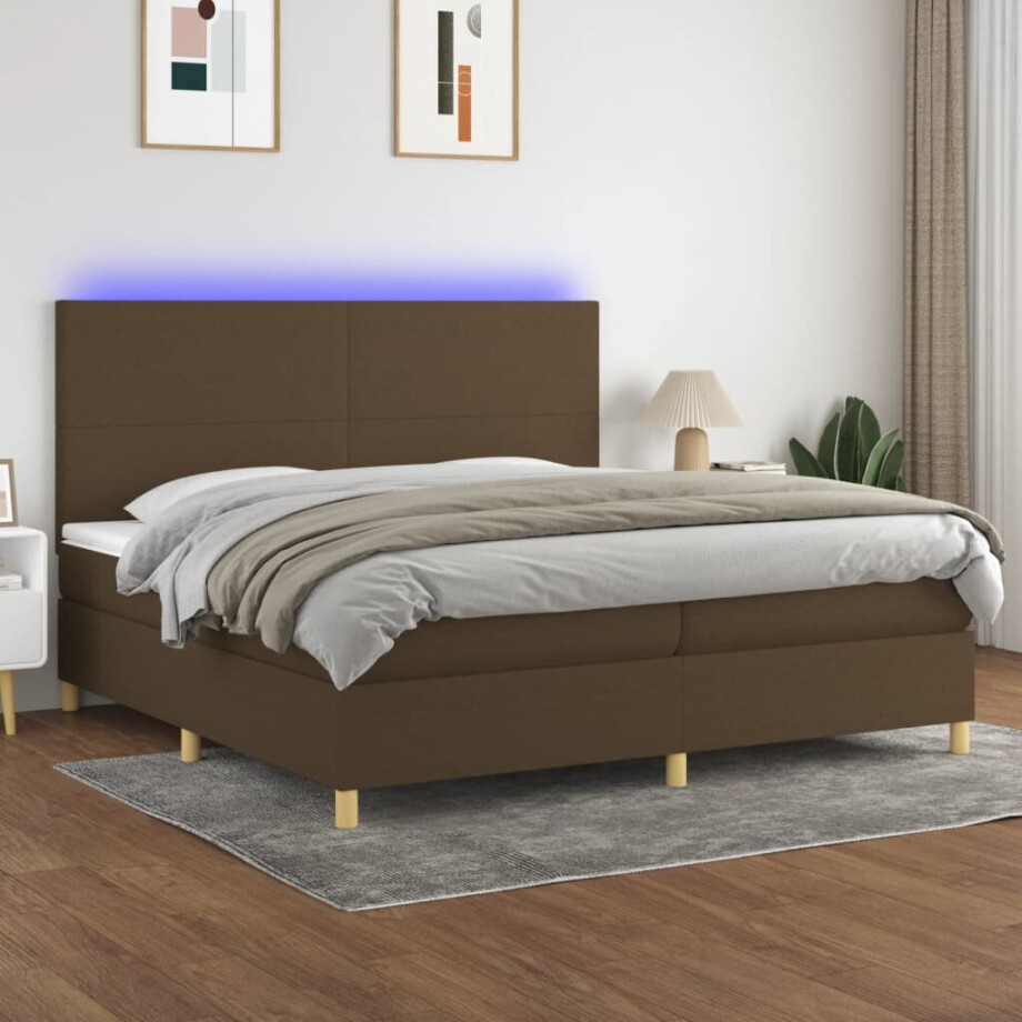 vidaXL Boxspring met matras en LED stof donkerbruin 200x200 cm vidaXL Boxspring met matras en LED stof donkerbruin 200x200 cm afbeelding 1