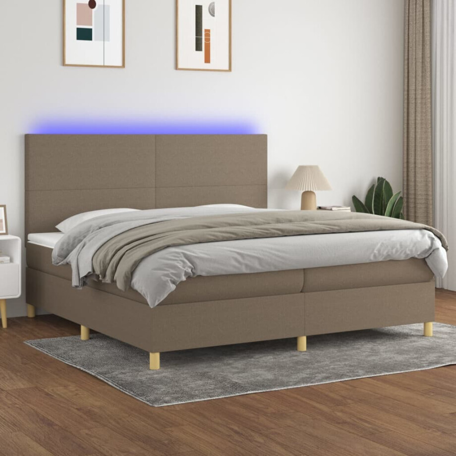 vidaXL Boxspring met matras en LED stof taupe 200x200 cm vidaXL Boxspring met matras en LED stof taupe 200x200 cm afbeelding 1