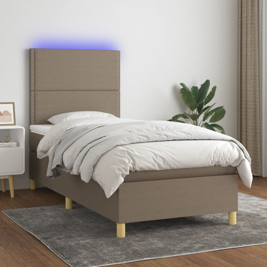 vidaXL Boxspring met matras en LED stof taupe 90x190 cm vidaXL Boxspring met matras en LED stof taupe 90x190 cm afbeelding 1