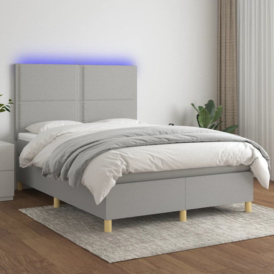 vidaXL Boxspring met matras en LED stof lichtgrijs 140x190 cm vidaXL Boxspring met matras en LED stof lichtgrijs 140x190 cm afbeelding 1