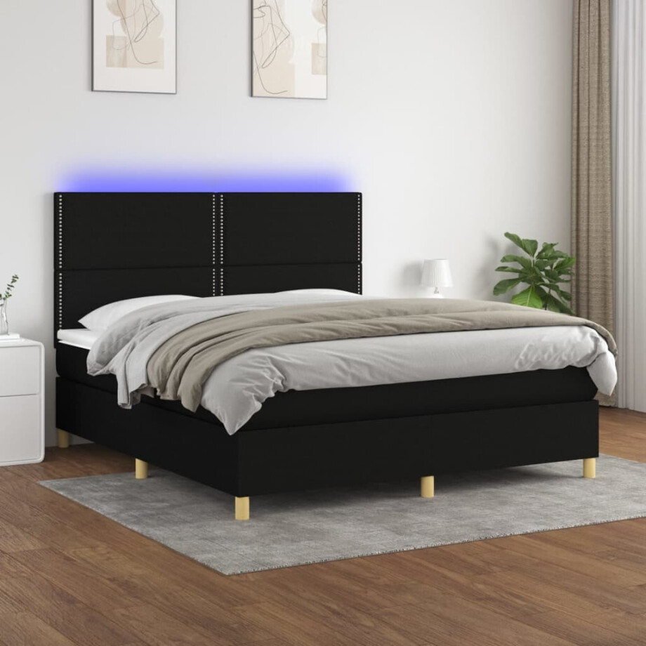 vidaXL Boxspring met matras en LED stof zwart 160x200 cm vidaXL Boxspring met matras en LED stof zwart 160x200 cm afbeelding 1