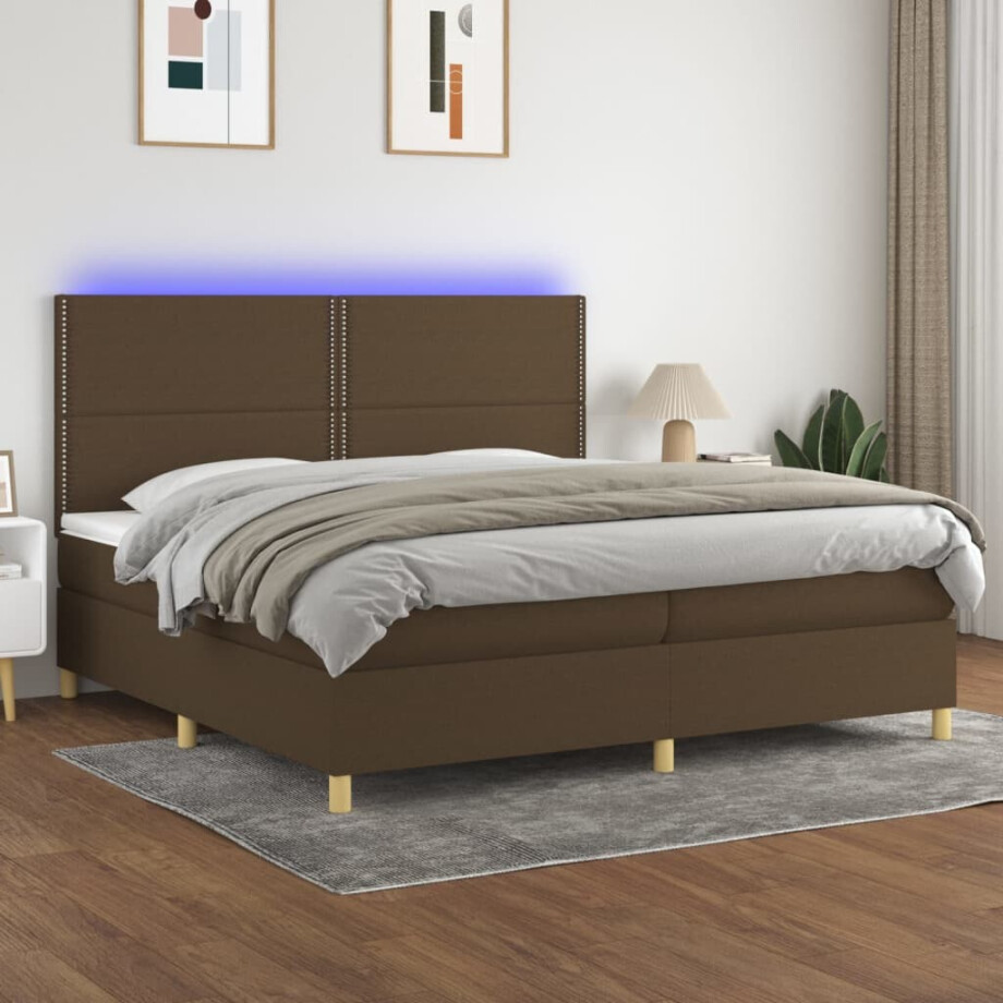 vidaXL Boxspring met matras en LED stof donkerbruin 200x200 cm vidaXL Boxspring met matras en LED stof donkerbruin 200x200 cm afbeelding 1