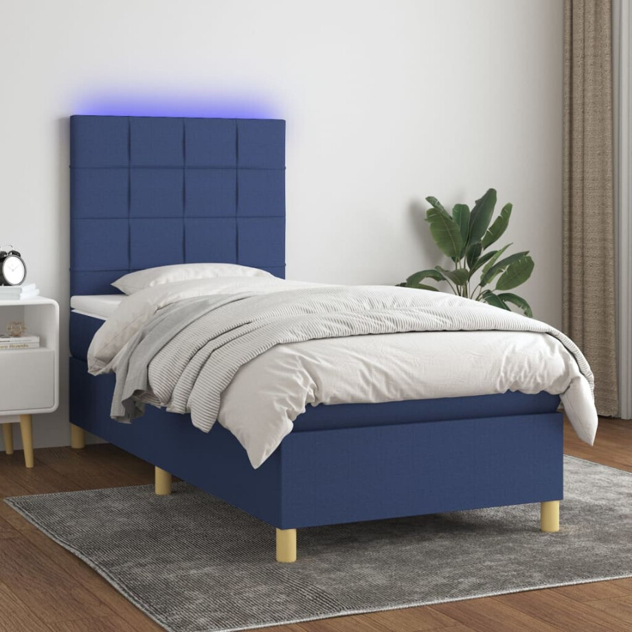 vidaXL Boxspring met matras en LED stof blauw 80x200 cm vidaXL Boxspring met matras en LED stof blauw 80x200 cm afbeelding 1