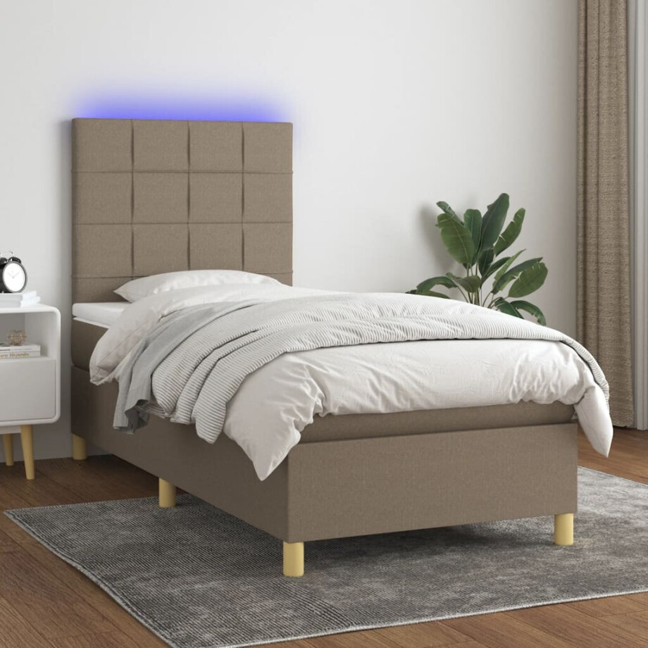 vidaXL Boxspring met matras en LED stof taupe 90x190 cm afbeelding 1