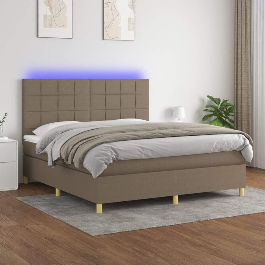 vidaXL Boxspring met matras en LED stof taupe 160x200 cm vidaXL Boxspring met matras en LED stof taupe 160x200 cm afbeelding 1