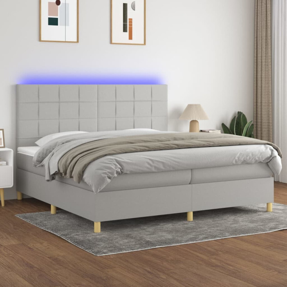 vidaXL Boxspring met matras en LED stof lichtgrijs 200x200 cm vidaXL Boxspring met matras en LED stof lichtgrijs 200x200 cm afbeelding 1