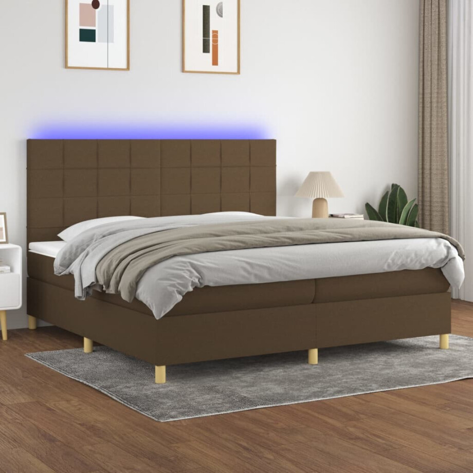 vidaXL Boxspring met matras en LED stof donkerbruin 200x200 cm vidaXL Boxspring met matras en LED stof donkerbruin 200x200 cm afbeelding 1