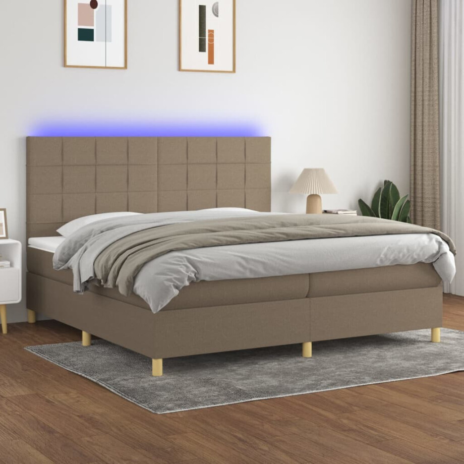 vidaXL Boxspring met matras en LED stof taupe 200x200 cm vidaXL Boxspring met matras en LED stof taupe 200x200 cm afbeelding 1