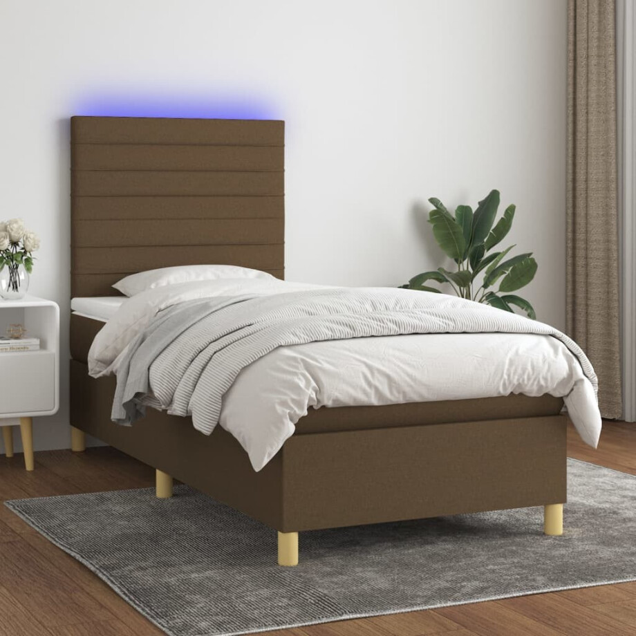 vidaXL Boxspring met matras en LED stof donkerbruin 80x200 cm vidaXL Boxspring met matras en LED stof donkerbruin 80x200 cm afbeelding 1
