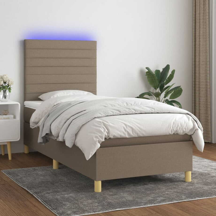 vidaXL Boxspring met matras en LED stof taupe 90x190 cm vidaXL Boxspring met matras en LED stof taupe 90x190 cm afbeelding 1