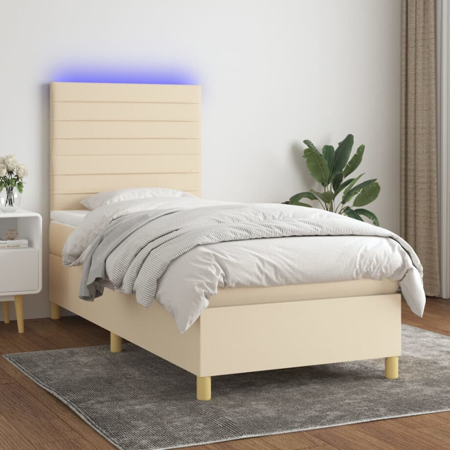 vidaXL Boxspring met matras en LED stof crèmekleurig 90x190 cm vidaXL Boxspring met matras en LED stof crèmekleurig 90x190 cm afbeelding 1