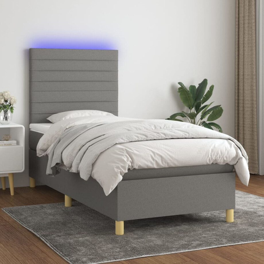 vidaXL Boxspring met matras en LED stof donkergrijs 100x200 cm vidaXL Boxspring met matras en LED stof donkergrijs 100x200 cm afbeelding 1