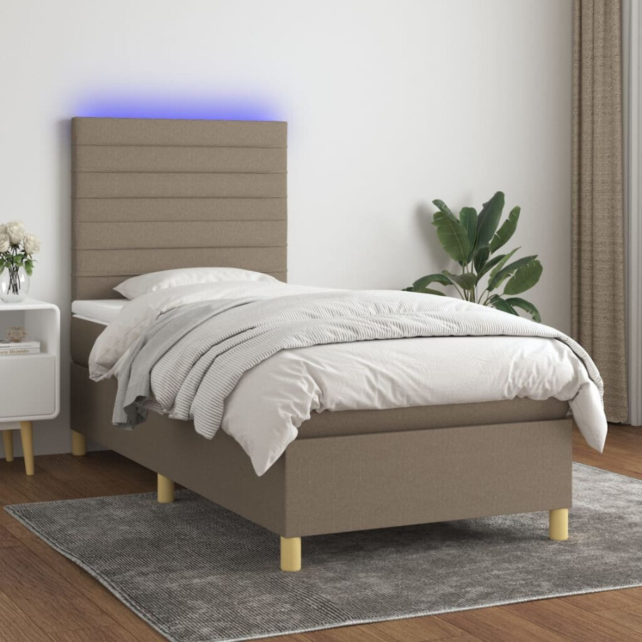 vidaXL Boxspring met matras en LED stof taupe 100x200 cm vidaXL Boxspring met matras en LED stof taupe 100x200 cm afbeelding 1