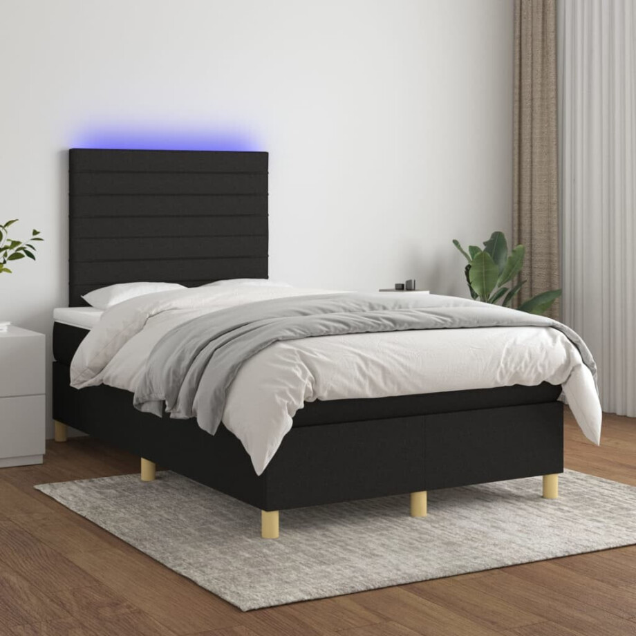 vidaXL Boxspring met matras en LED stof zwart 120x200 cm afbeelding 1