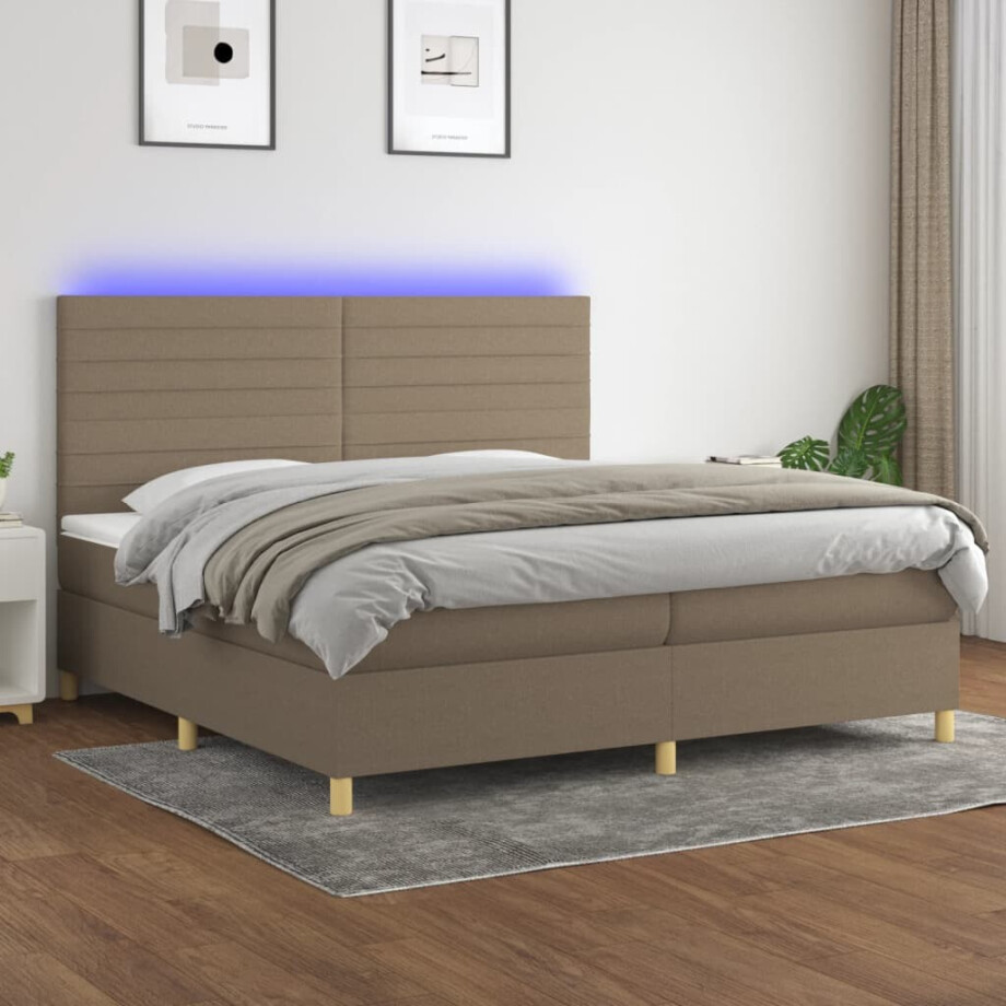 vidaXL Boxspring met matras en LED stof taupe 200x200 cm vidaXL Boxspring met matras en LED stof taupe 200x200 cm afbeelding 1