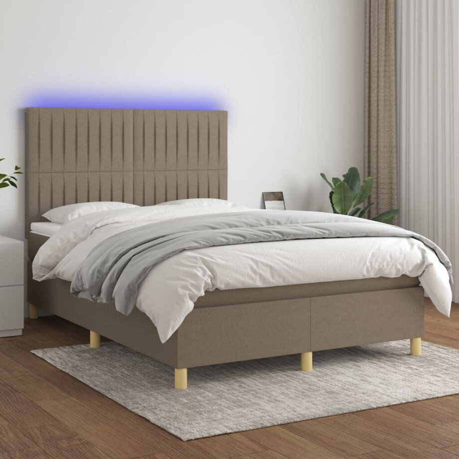 vidaXL Boxspring met matras en LED stof taupe 140x200 cm vidaXL Boxspring met matras en LED stof taupe 140x200 cm afbeelding 1
