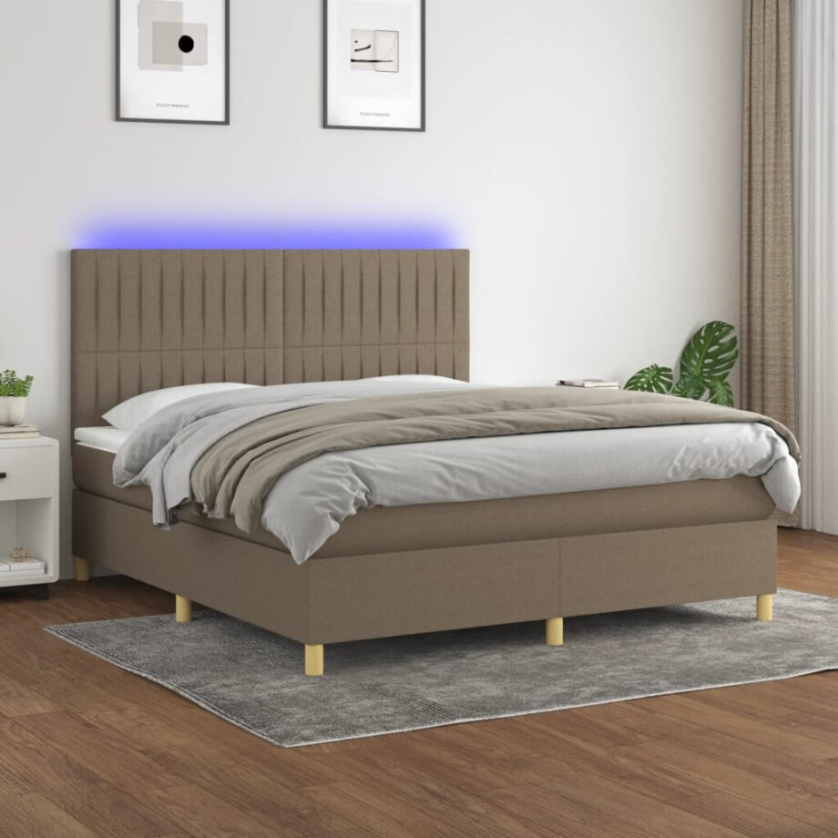 vidaXL Boxspring met matras en LED stof taupe 160x200 cm afbeelding 1