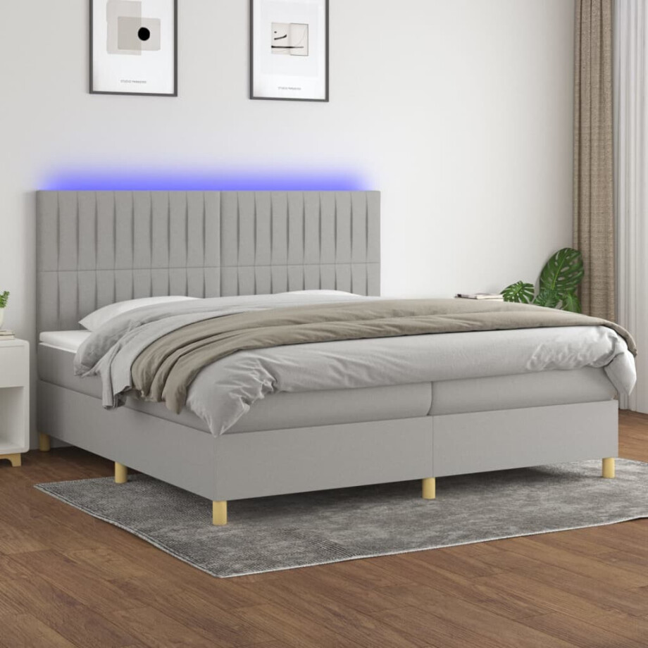 vidaXL Boxspring met matras en LED stof lichtgrijs 200x200 cm vidaXL Boxspring met matras en LED stof lichtgrijs 200x200 cm afbeelding 1