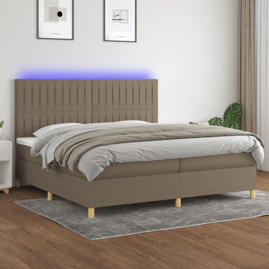vidaXL Boxspring met matras en LED stof taupe 200x200 cm vidaXL Boxspring met matras en LED stof taupe 200x200 cm afbeelding 1