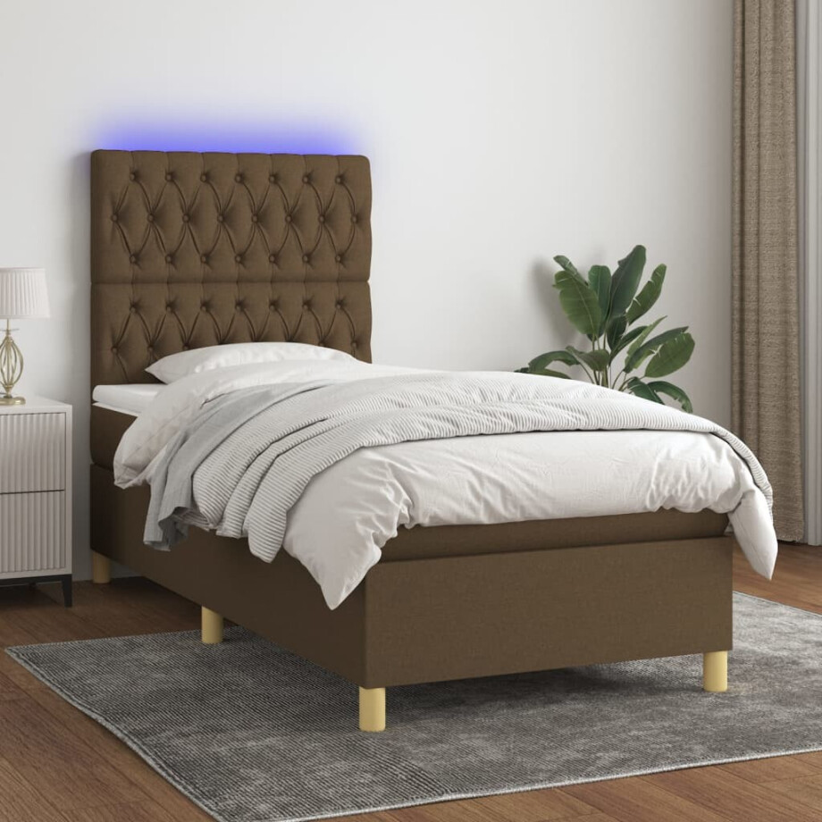 vidaXL Boxspring met matras en LED stof donkerbruin 80x200 cm vidaXL Boxspring met matras en LED stof donkerbruin 80x200 cm afbeelding 1