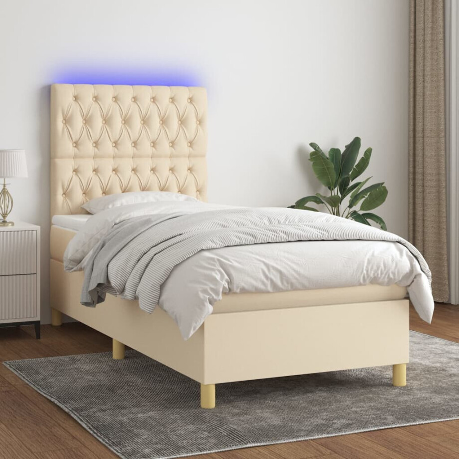 vidaXL Boxspring met matras en LED stof crèmekleurig 80x200 cm vidaXL Boxspring met matras en LED stof crèmekleurig 80x200 cm afbeelding 1