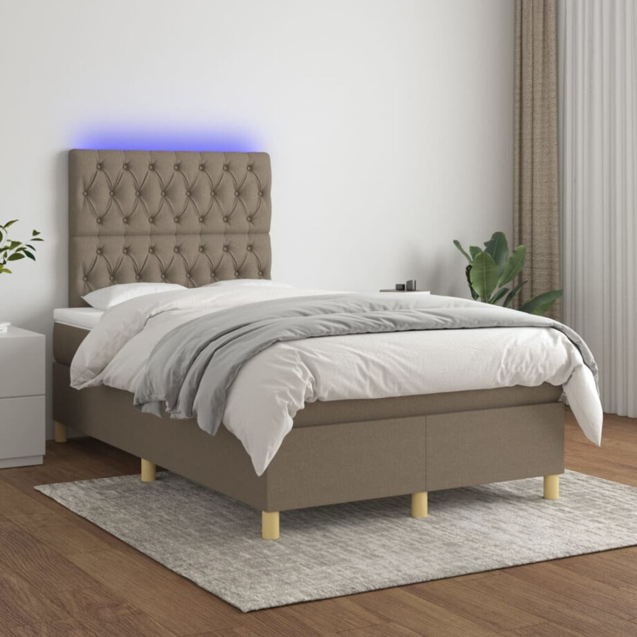 vidaXL Boxspring met matras en LED stof taupe 120x200 cm vidaXL Boxspring met matras en LED stof taupe 120x200 cm afbeelding 1