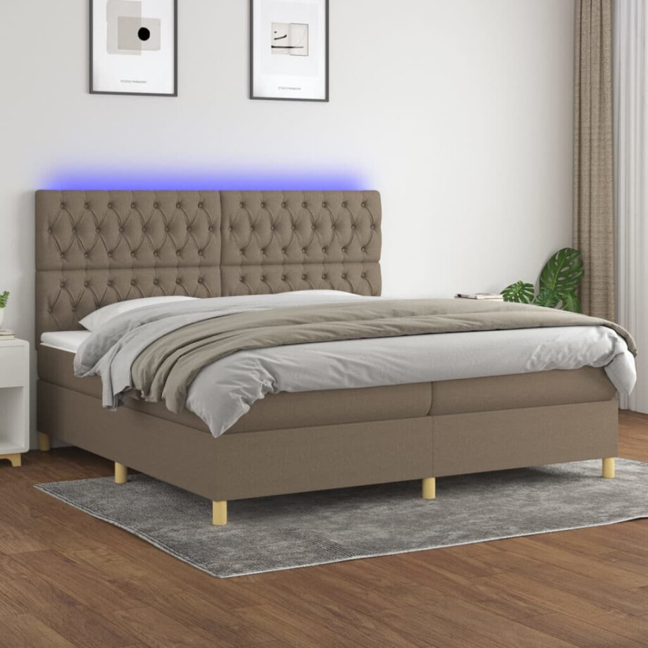 vidaXL Boxspring met matras en LED stof taupe 200x200 cm vidaXL Boxspring met matras en LED stof taupe 200x200 cm afbeelding 1