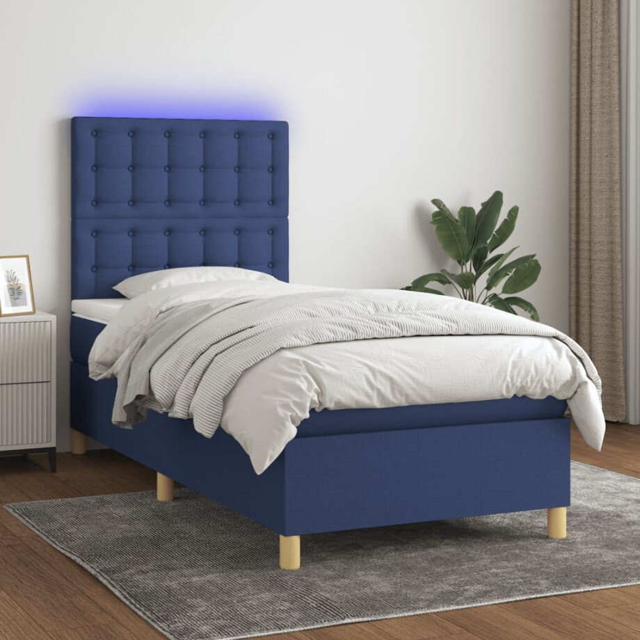 vidaXL Boxspring met matras en LED stof blauw 80x200 cm afbeelding 1
